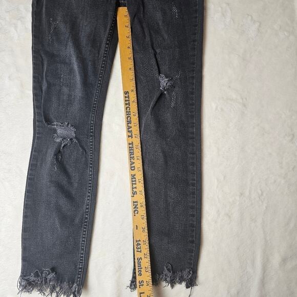Free People Jeans 26 Women’s black Distressed frayed ankle embellished retro 70s - Picture 7 of 11